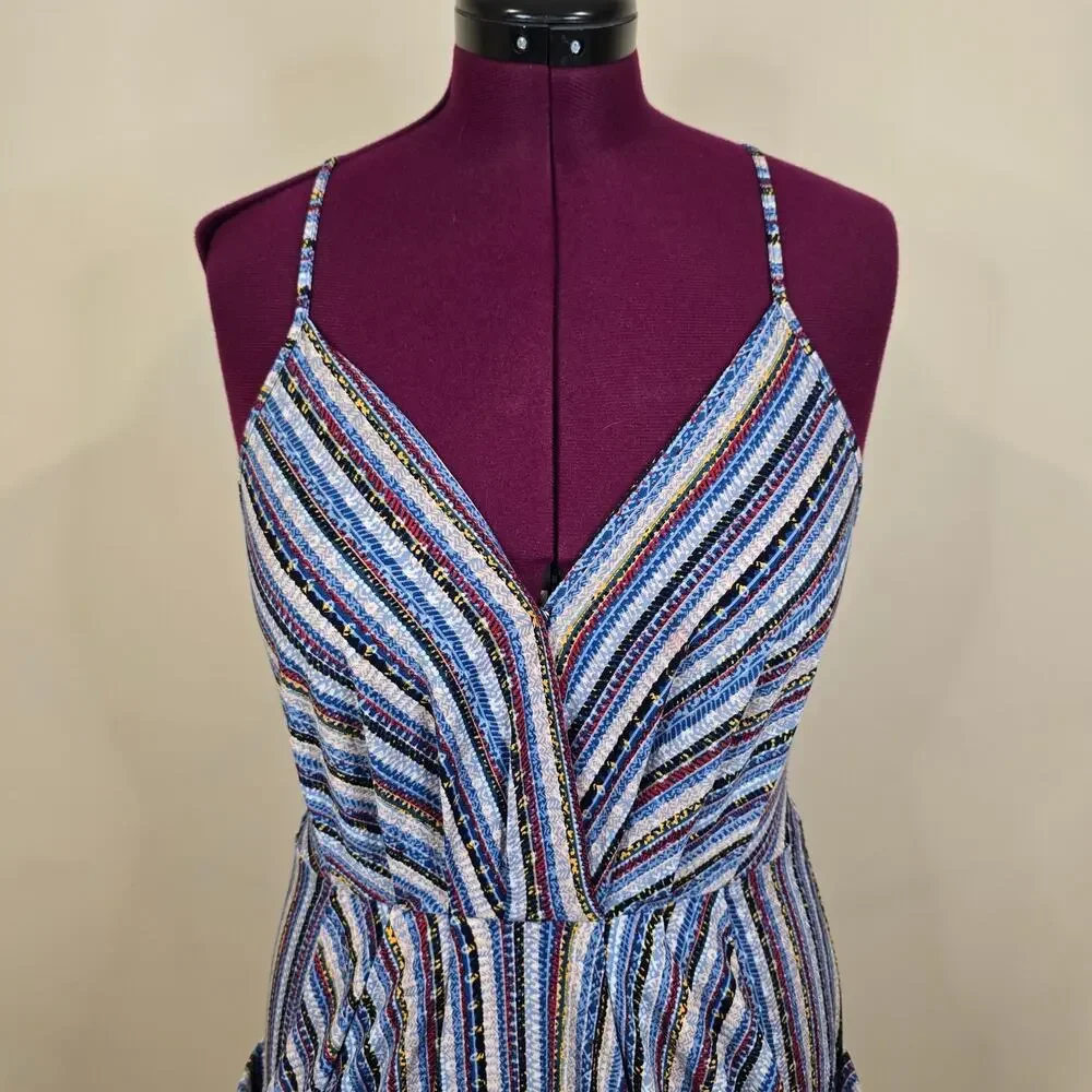 Women's BCBGeneration Blue Striped V-Neck Midi Length Hi Low Dress | Size Medium - Picture 5 of 12